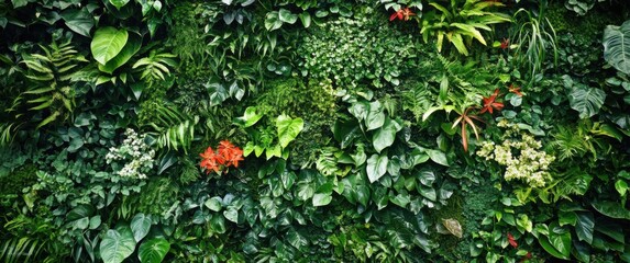 Lush Vertical Garden Wall with Diverse Green Plants