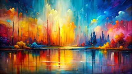 Vibrant abstract oil painting on canvas with modern art aesthetic, modern, vibrant, abstract, oil painting