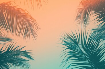 Fototapeta premium Palm Tree Silhouettes Against a Gradient Sunset Background