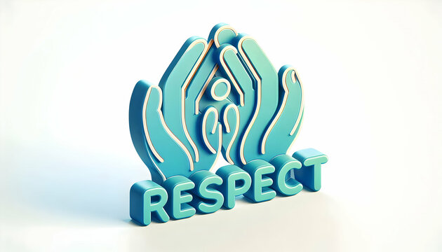 3D same sex parents Hands with Respect Text concept as An isolated vector of two hands representing same sex parents with the word Respect in a clean modern font. This design emphasizes mutual respect