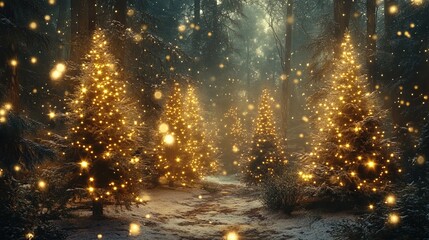 Glowing Lights in a Magical Christmas Forest
