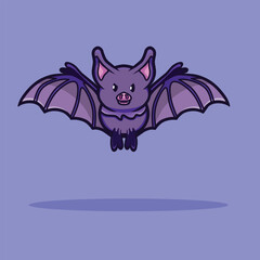 Flying Simple Cute Bat Cartoon Vector Illustration Halloween