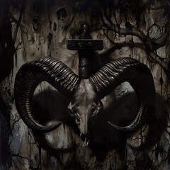Ram Skull with Metal Object: A Dark and Surreal Still Life