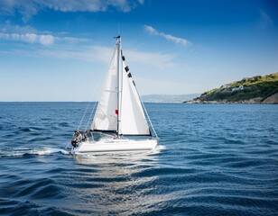Obraz premium Sailboat on the water, capturing nautical adventure, marine navigation, and the essence of sailing.