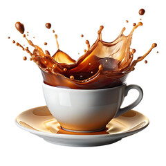 Realistic Coffee Splash PNG with Dynamic Liquid Movement on Clean White Background for Creative Use"