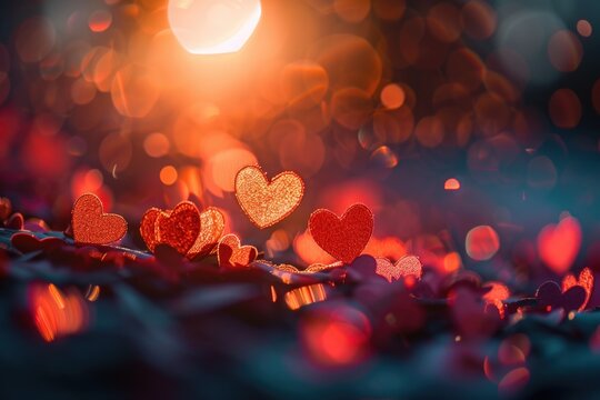 A decorative arrangement of hearts on a table, perfect for Valentine's Day or any romantic occasion