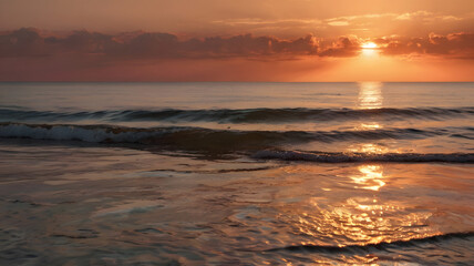 the ocean during golden hour, with the sun dipping below the horizon
