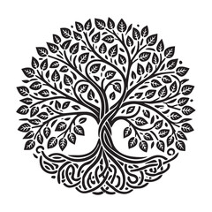 Obraz premium Celtic Tree of Life Clipart, Celtic Tree Silhouette - A Celtic Ash of Ailill Tree illustration in black and white
