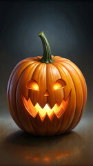 Jack-o'-Lantern Pumpkin with Glowing Smile and Creepy Expression