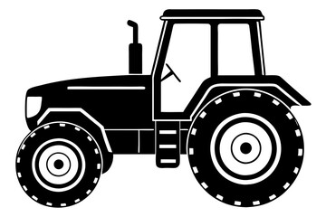 Silhouette of a Tractor with Large Rear Wheels and Compact Cabin - Vector Illustration 