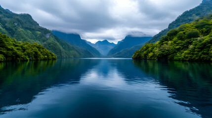 Body Water Surrounded Mountains Under