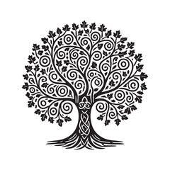 Obraz premium Celtic Tree of Life Clipart, Celtic Tree Silhouette - A Celtic Oak of Connacht Tree illustration in black and white