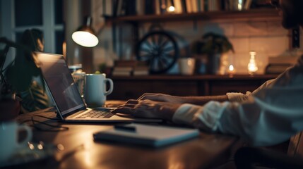 The hands typing on laptop