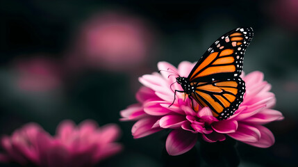 Butterfly Sitting Pink Flower