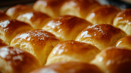 Freshly baked golden rolls cooling on a wire rack after being removed from the oven, perfect for a festive meal or family gathering