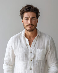 Fototapeta premium Portrait of a man in a white shirt with a confident expression