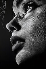 dot painting black and white portrait of a person