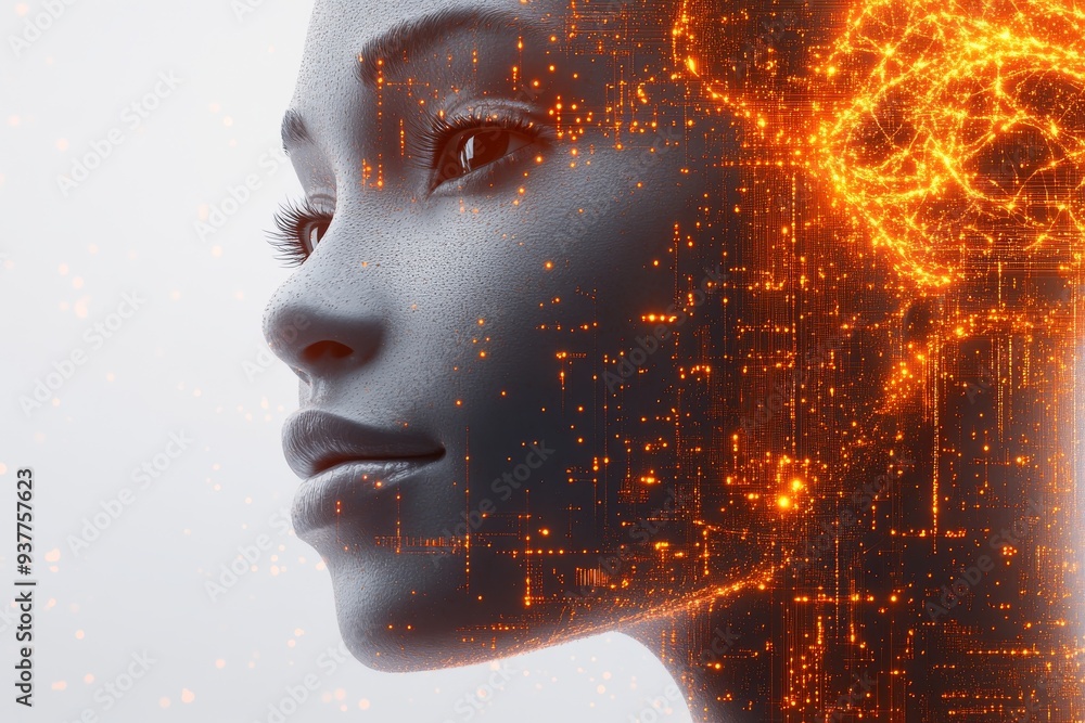 Poster profile of a woman with an abstract fiery neural network highlighting her brain representing the pow