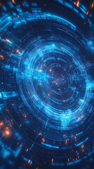 Obraz premium Blue abstract circular digital technology background