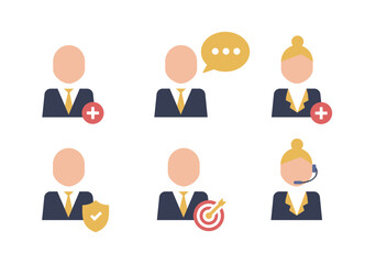Icons in simple style. Color business people pictograms. Corporate icon set.