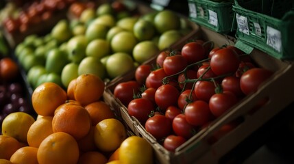 Colorful Fruit Display in a Market Stall