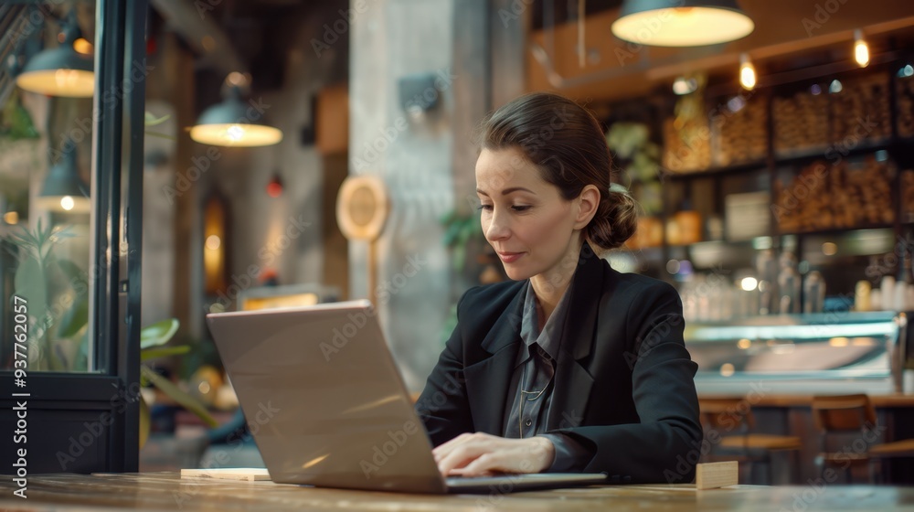 Wall mural The woman using laptop