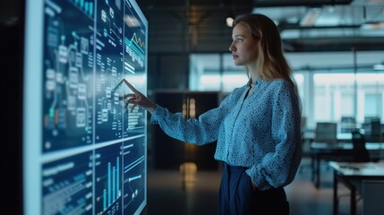 The businesswoman analyzing data