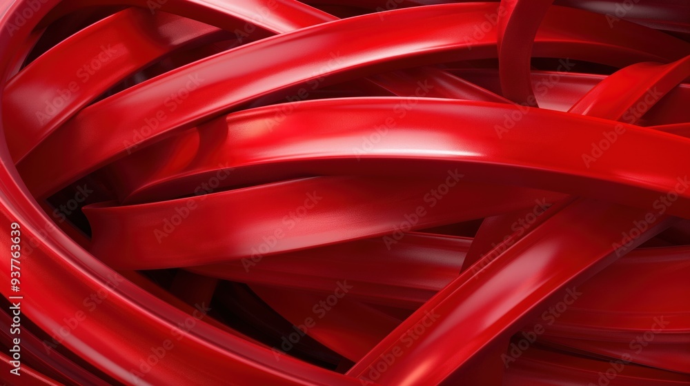 Poster a vibrant cluster of red ribbons intertwines, showcasing a dynamic array of curves and reflections u