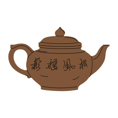 Traditional Asian ceramic teapot in simple flat style. Japanese and chinese tea ceremony, vector doodle illustration isolated on white background, hand drawn art. Retro teapot, design, sticker, icon