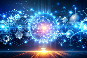 AI Driven Business Strategy Concept: Abstract Digital Art Banner Symbolizing Precision Decision Making with AI - Dynamic Shapes and Lights Represent Efficiency in Photo Stock