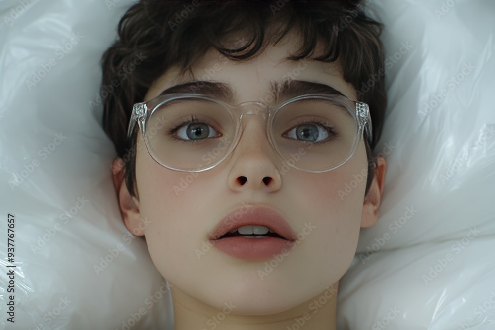 Poster a close up of a young person’s face in deep thought with transparent neural pathways overlaying the 