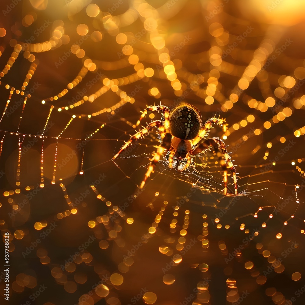 Poster delicate spider web shimmering in the soft light captivating the viewer with its intricate design an