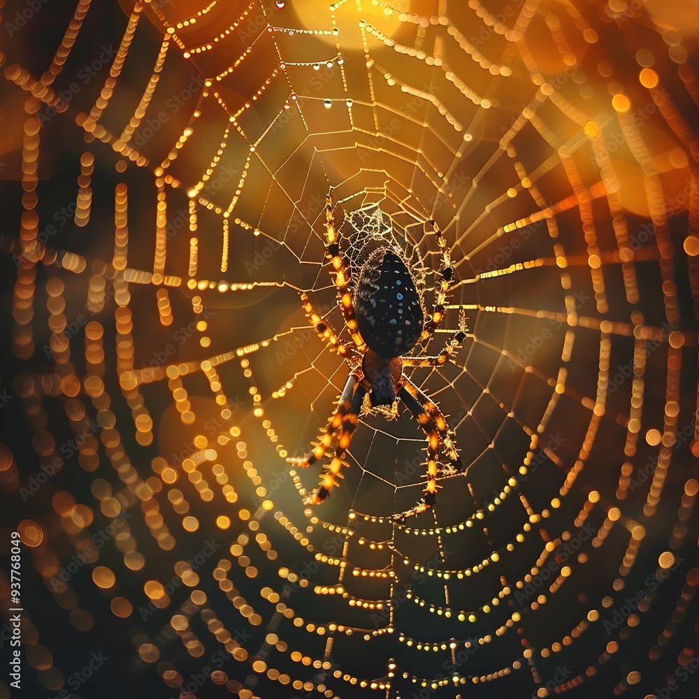 Poster captivating spider web sparkling in the ethereal light delicate strands forming intricate pattern