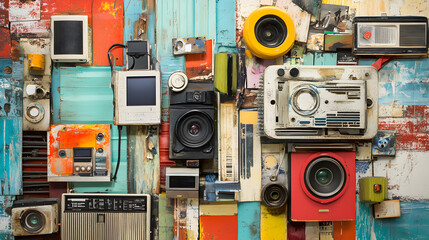 Obraz premium Close-up of computer hardware showing a motherboard, disk, and drive, highlighting technology and electronic components