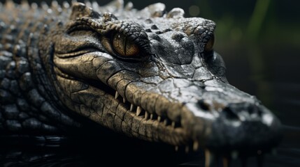 Fototapeta premium Alligator face details in outdoors scene. Neural network ai generated art
