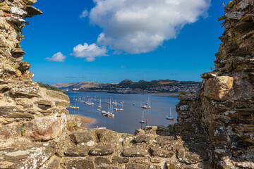 View from the  battlements of King Edward 1st Conwy Castle, Wales, a World Heritage Site, into the...