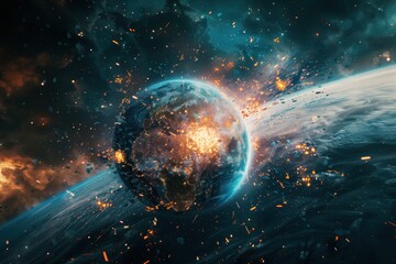 Fototapeta premium meteorites are flying to planet earth