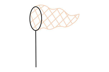 Hand drawn cute cartoon illustration of butterfly net. Flat vector accessory for catch in doodle style. Netting trap for fish or insect icon or print. Get what you want. Seize the moment. Isolated.