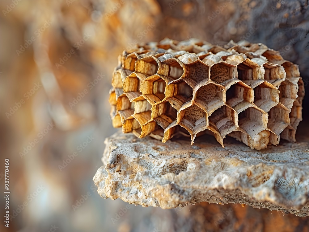 Poster intricate wasp nest showcasing delicate paper structure in close up