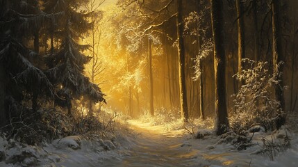 Golden Path Through a Winter Forest