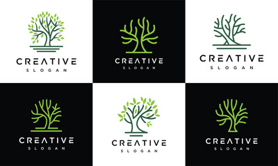 Natural Vector Tree Logo Templates Collection. Growth Design Icon Set