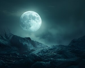 Ethereal Moonlit Landscape Illuminating Eerie Solitary Terrain