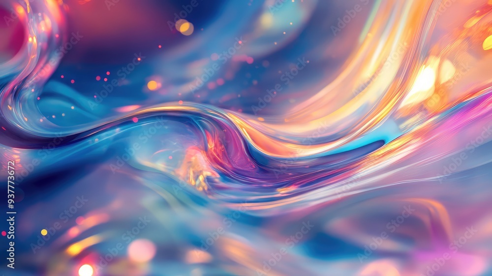 Poster abstract liquid light with fluid, glowing shapes and colors, creating a sense of depth and motion.