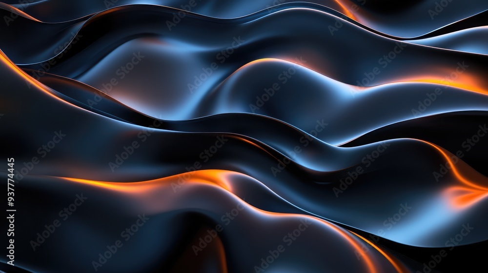 Poster fluid light patterns undulating across a black surface, with soft gradients and glowing accents.