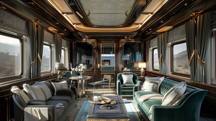 Fototapeta premium The interior of the train carriage is classic and luxurious