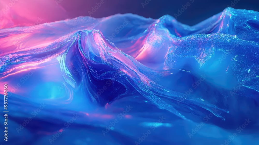 Poster glowing liquid light moving in fluid, organic shapes, creating a tranquil and mesmerizing visual eff
