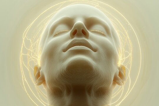 Close up of a human face with glowing neural pathways symbolizing deep thought innovation and the intricate connection between human consciousness and technology in a digital age