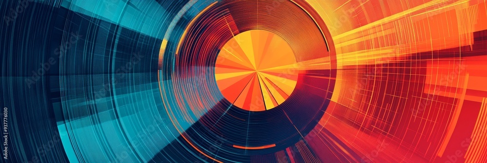 Poster abstract circular pattern with blue and orange hues - a vibrant abstract image featuring a central c
