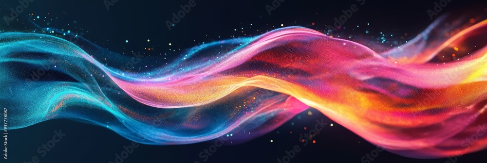 Poster abstract colorful flowing energy wave with glowing particles - a vibrant abstract background with a 