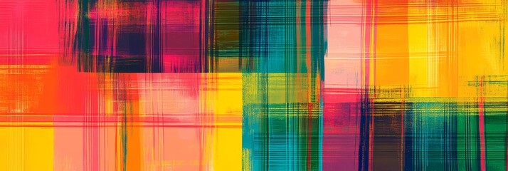 Abstract Colorful Plaid Pattern Background - Abstract background with vibrant colors and a plaid pattern. Represents energy, creativity, and artistic expression.